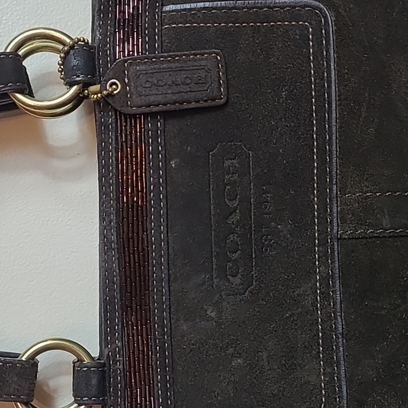 Coach Brown Suede Leather Gallery Tote Vintage Handbag Beaded Trim Accents EUC - Picture 2 of 12